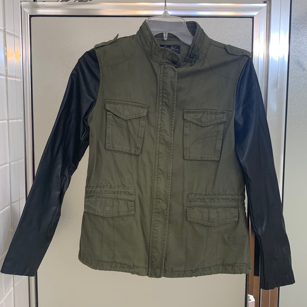 ZARA girls olive jacket with faux leather sleeves